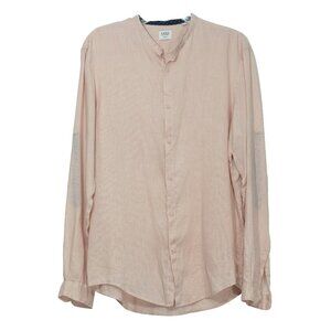 Celio 100% Linen Shirt Pink Button Down High Collar long Sleeve Breathable